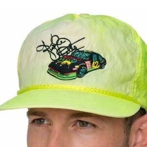 VTG Embroidered Kyle Petty NASCAR Neon Nylon Snapback Hat 90s Racing Retro Cap